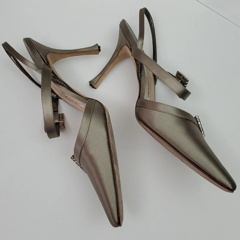 VTG Manolo Blahnik Crystal Satin Slingbacks in box- Carolyne 90s Mary Jane Esque - Picture 16 of 17